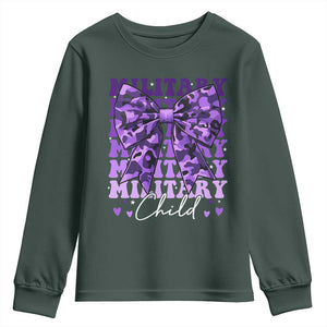 Military Child Coquette Bow Youth Sweatshirt Purple Up Camo Kids Girls TS10 Dark Forest Green Print Your Wear