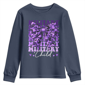 Military Child Coquette Bow Youth Sweatshirt Purple Up Camo Kids Girls TS10 Navy Print Your Wear