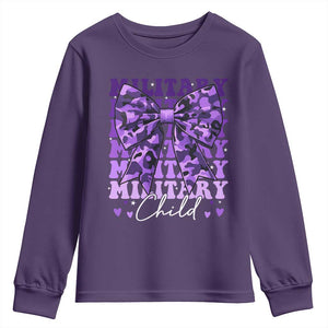 Military Child Coquette Bow Youth Sweatshirt Purple Up Camo Kids Girls TS10 Purple Print Your Wear