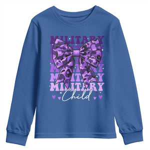 Military Child Coquette Bow Youth Sweatshirt Purple Up Camo Kids Girls TS10 Royal Blue Print Your Wear