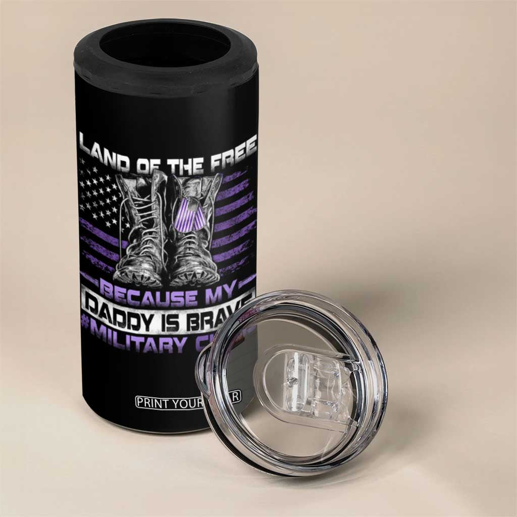 Purple Up For Military Kids 4 in 1 Can Cooler Tumbler Military Child Month My Daddy Is Brave TS10 Print Your Wear