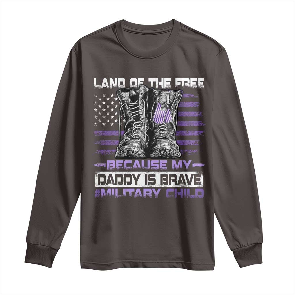 Purple Up For Military Kids Long Sleeve Shirt Military Child Month My Daddy Is Brave TS10 Dark Chocolate Print Your Wear