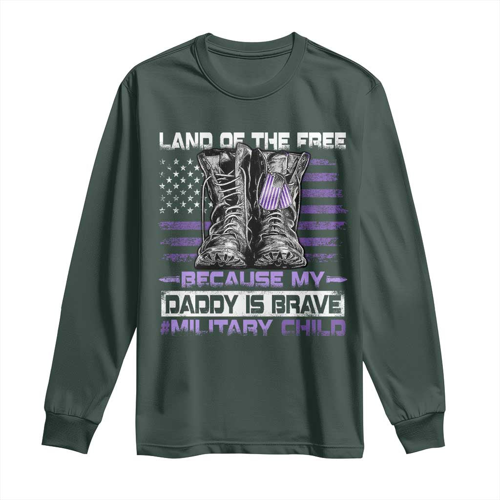 Purple Up For Military Kids Long Sleeve Shirt Military Child Month My Daddy Is Brave TS10 Dark Forest Green Print Your Wear