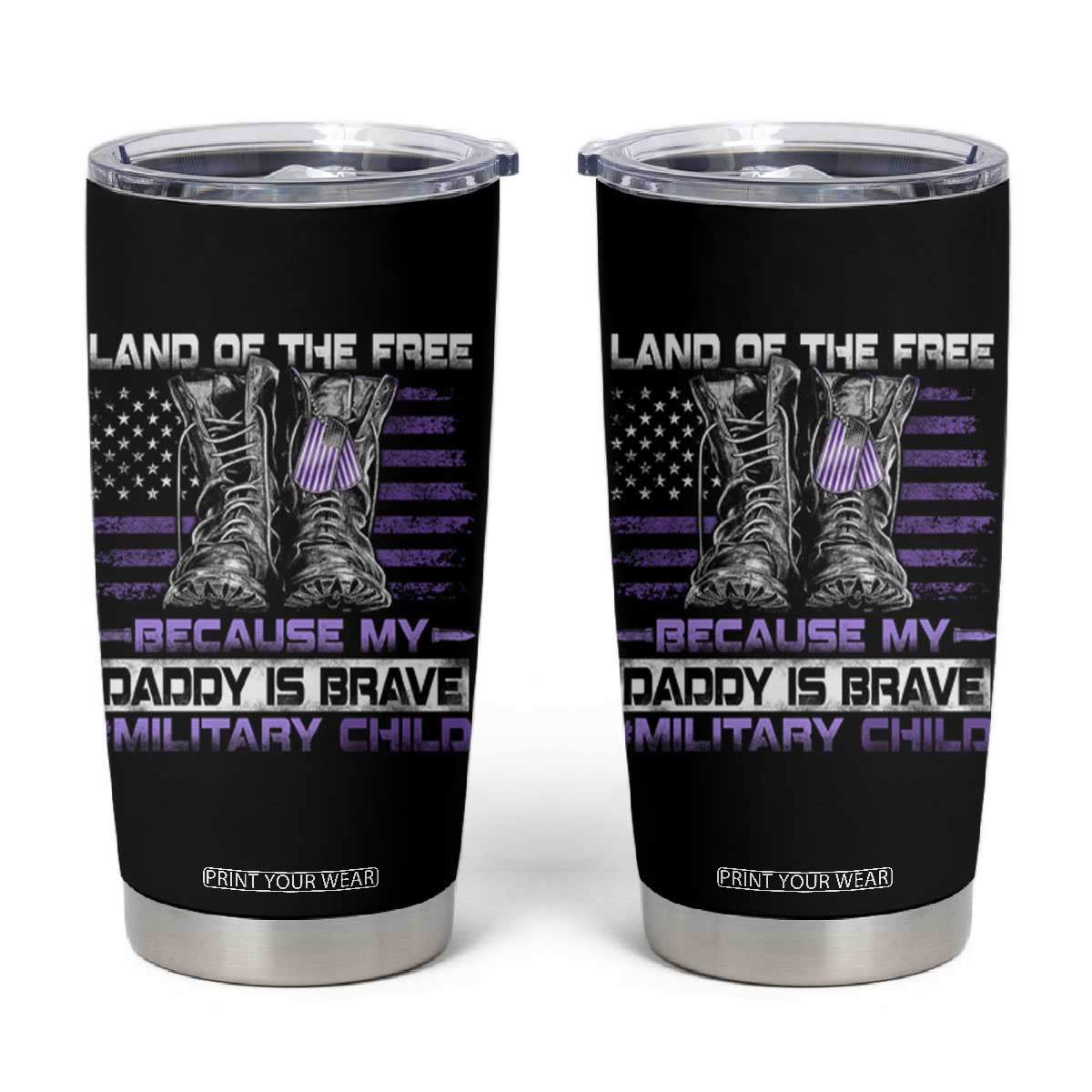 Purple Up For Military Kids Tumbler Cup Military Child Month My Daddy Is Brave TS10 Black Print Your Wear