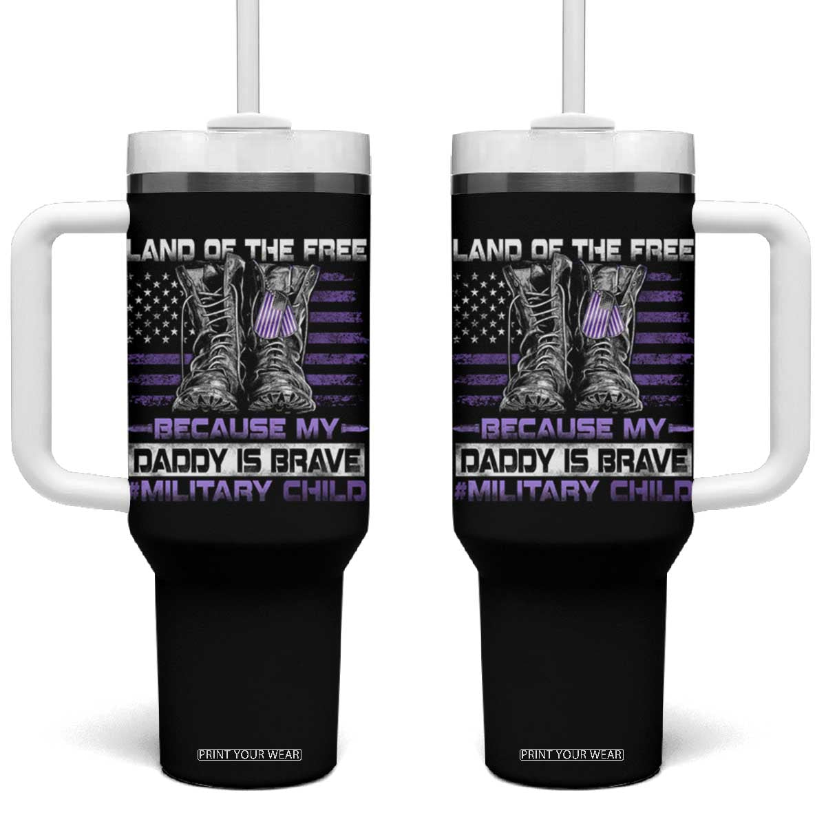 Purple Up For Military Kids Tumbler With Handle Military Child Month My Daddy Is Brave TS10 One Size: 40 oz Black Print Your Wear