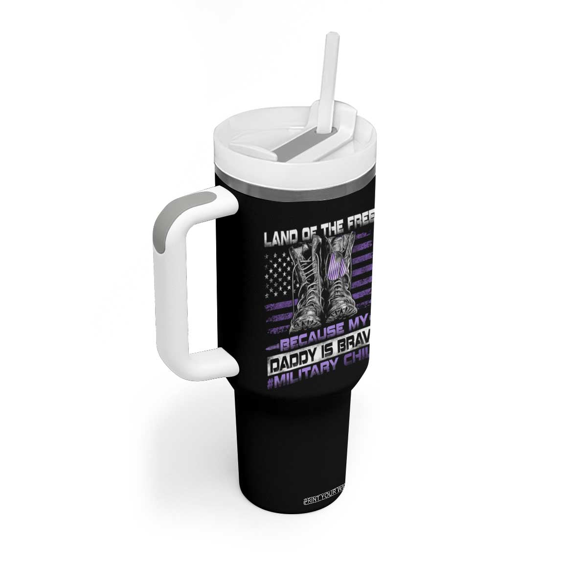 Purple Up For Military Kids Tumbler With Handle Military Child Month My Daddy Is Brave TS10 Print Your Wear
