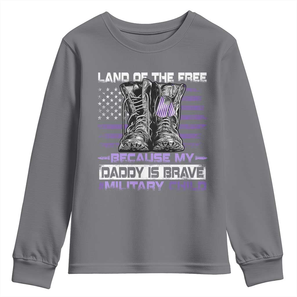 Purple Up For Military Kids Youth Sweatshirt Military Child Month My Daddy Is Brave TS10 Charcoal Print Your Wear