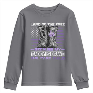 Purple Up For Military Kids Youth Sweatshirt Military Child Month My Daddy Is Brave TS10 Charcoal Print Your Wear