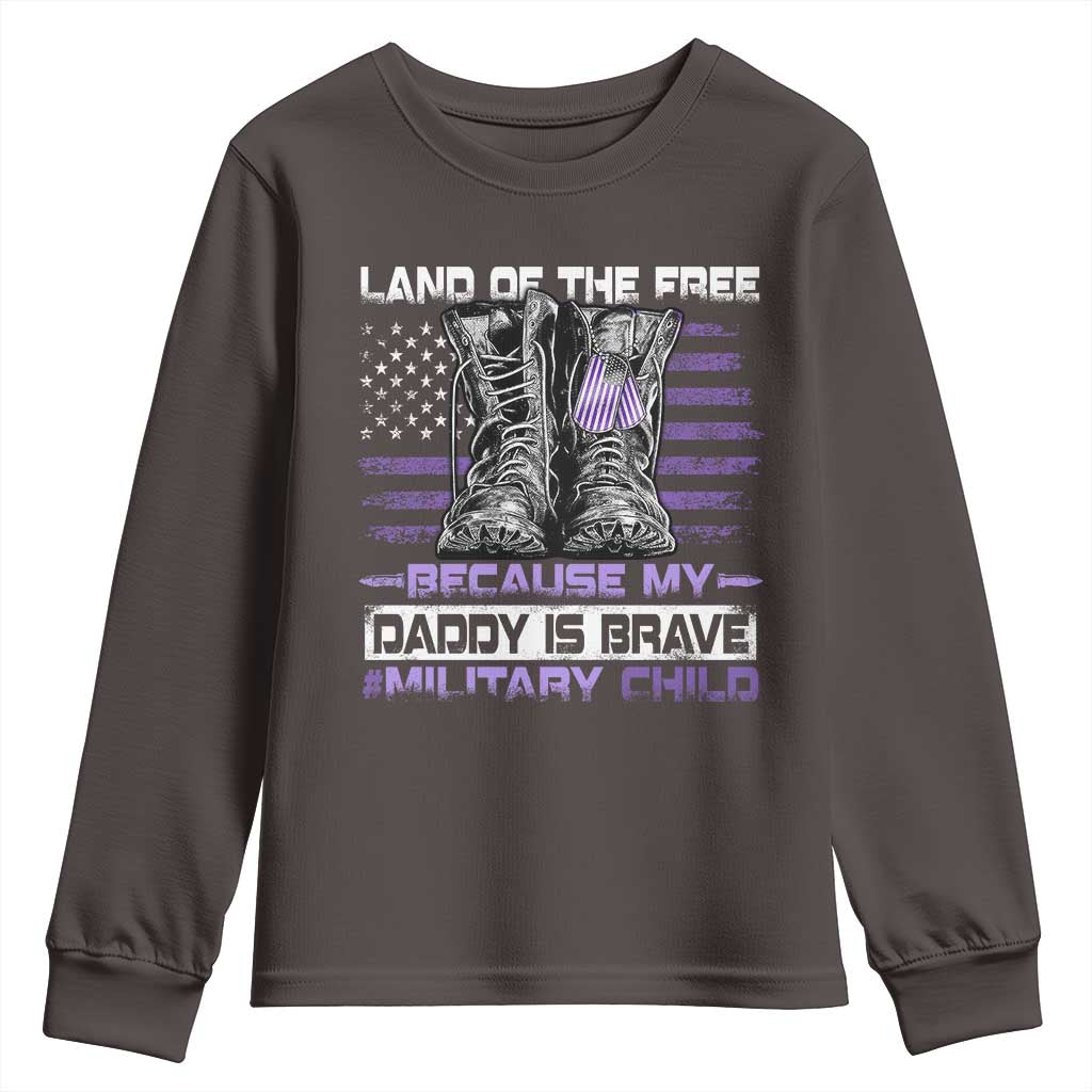 Purple Up For Military Kids Youth Sweatshirt Military Child Month My Daddy Is Brave TS10 Dark Chocolate Print Your Wear