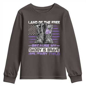 Purple Up For Military Kids Youth Sweatshirt Military Child Month My Daddy Is Brave TS10 Dark Chocolate Print Your Wear