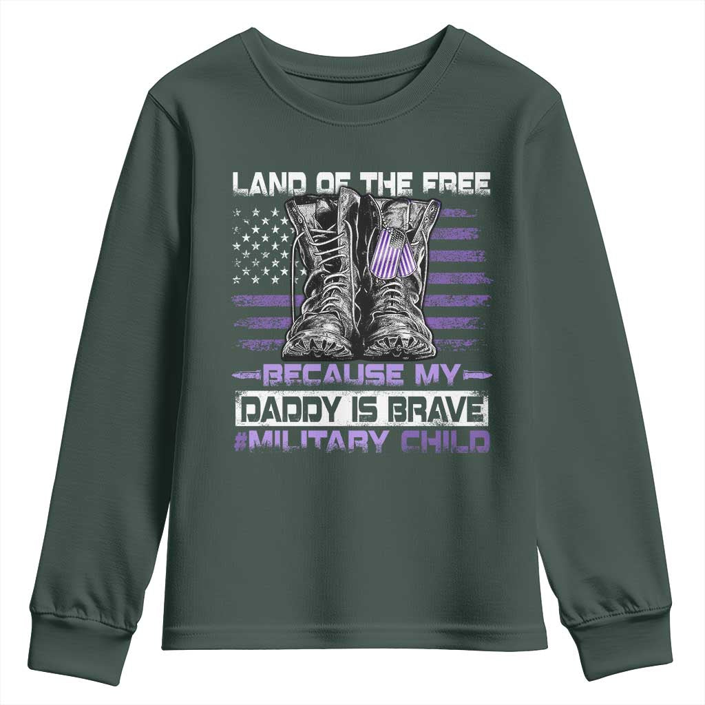 Purple Up For Military Kids Youth Sweatshirt Military Child Month My Daddy Is Brave TS10 Dark Forest Green Print Your Wear
