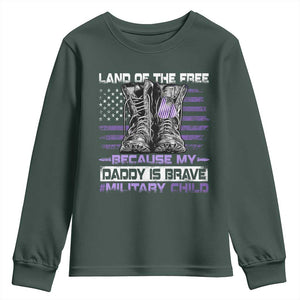 Purple Up For Military Kids Youth Sweatshirt Military Child Month My Daddy Is Brave TS10 Dark Forest Green Print Your Wear