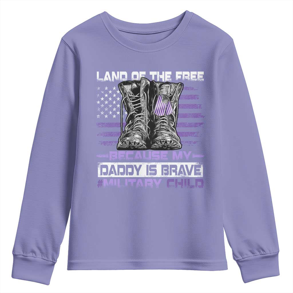 Purple Up For Military Kids Youth Sweatshirt Military Child Month My Daddy Is Brave TS10 Violet Print Your Wear