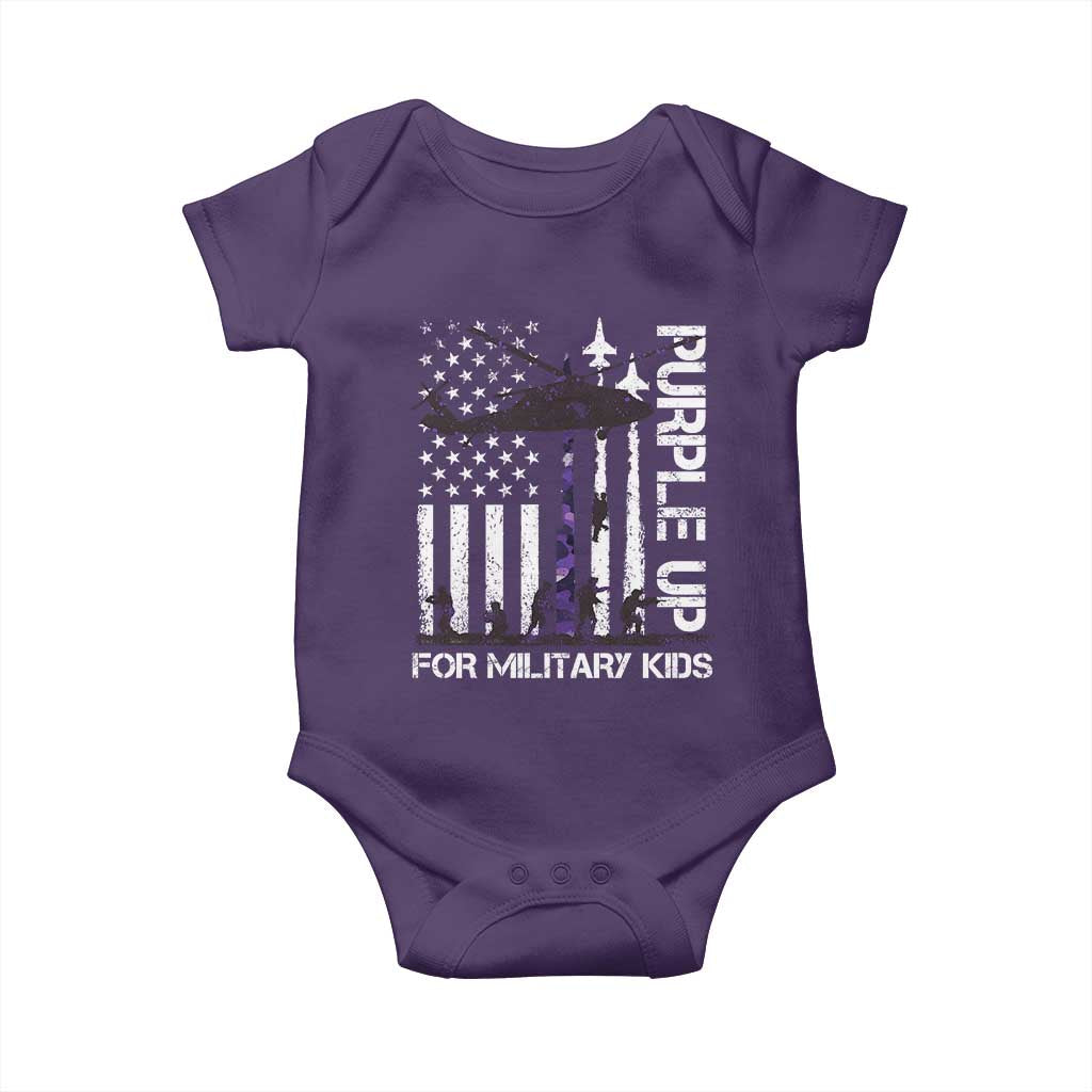 Purple Up For Military Kids Baby Onesie Camo American Flag Military Child Month USA Camouflage TS10 Purple Print Your Wear