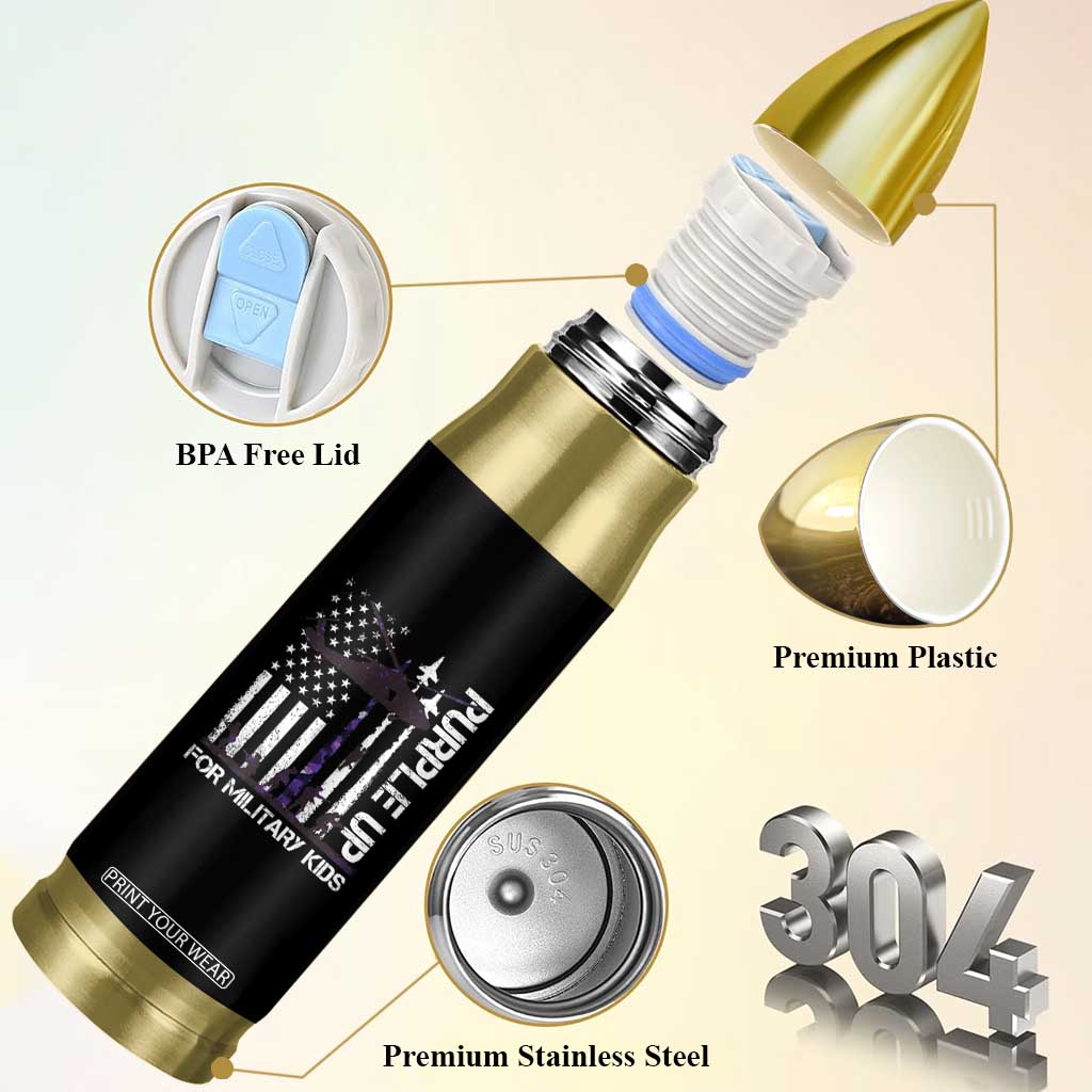 Purple Up For Military Kids Bullet Tumbler Camo American Flag Military Child Month USA Camouflage TS10 Print Your Wear