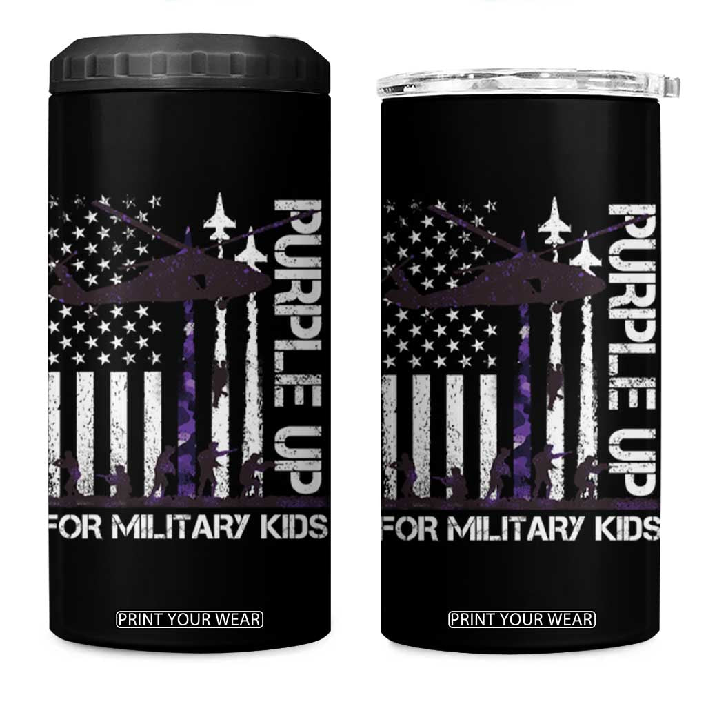 Purple Up For Military Kids 4 in 1 Can Cooler Tumbler Camo American Flag Military Child Month USA Camouflage TS10 One Size: 16 oz Black Print Your Wear