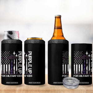 Purple Up For Military Kids 4 in 1 Can Cooler Tumbler Camo American Flag Military Child Month USA Camouflage TS10 Print Your Wear