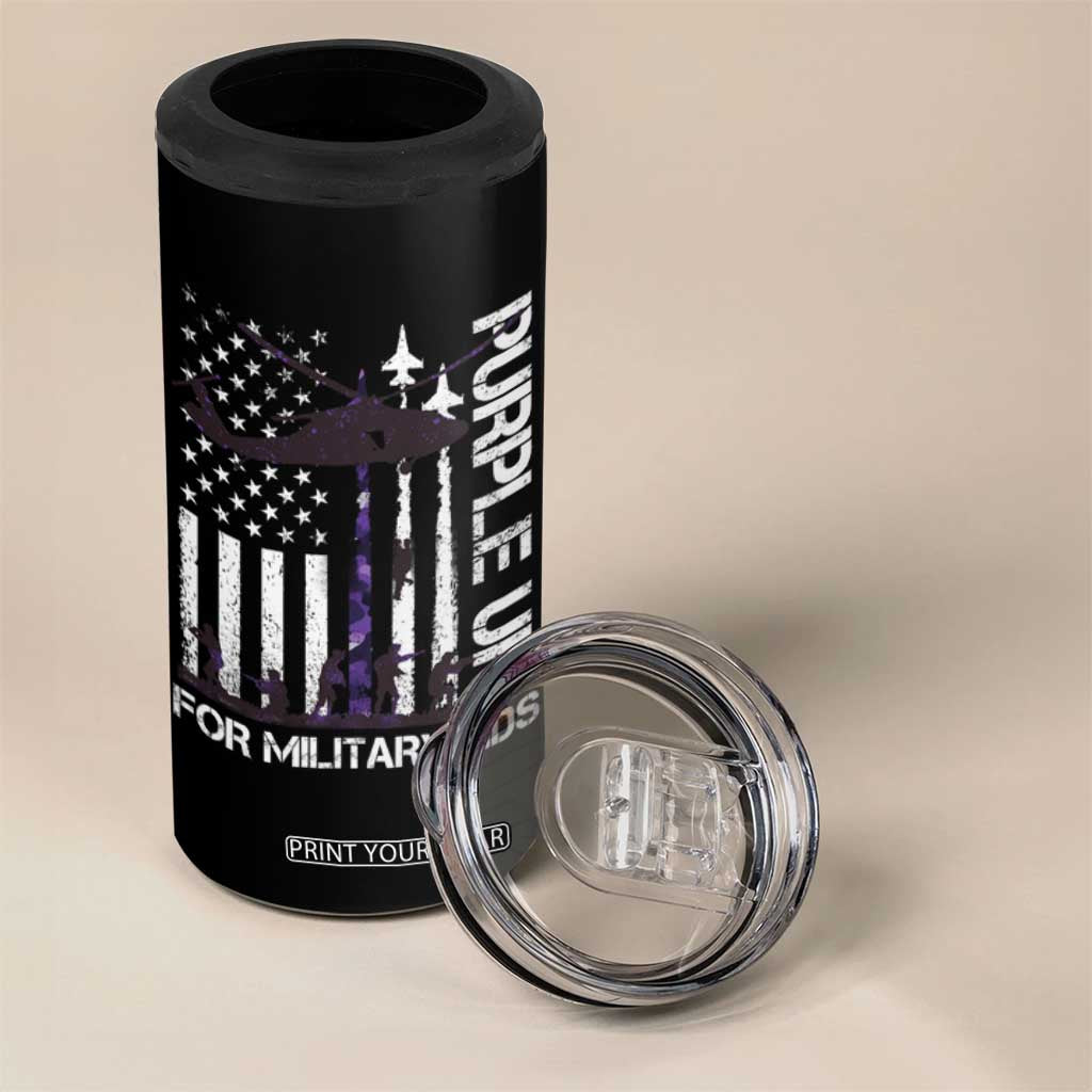 Purple Up For Military Kids 4 in 1 Can Cooler Tumbler Camo American Flag Military Child Month USA Camouflage TS10 Print Your Wear
