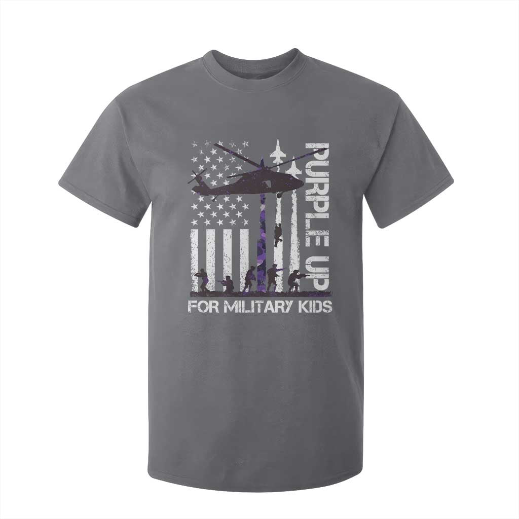 Purple Up For Military Kids T Shirt For Kid Camo American Flag Military Child Month USA Camouflage TS10 Charcoal Print Your Wear