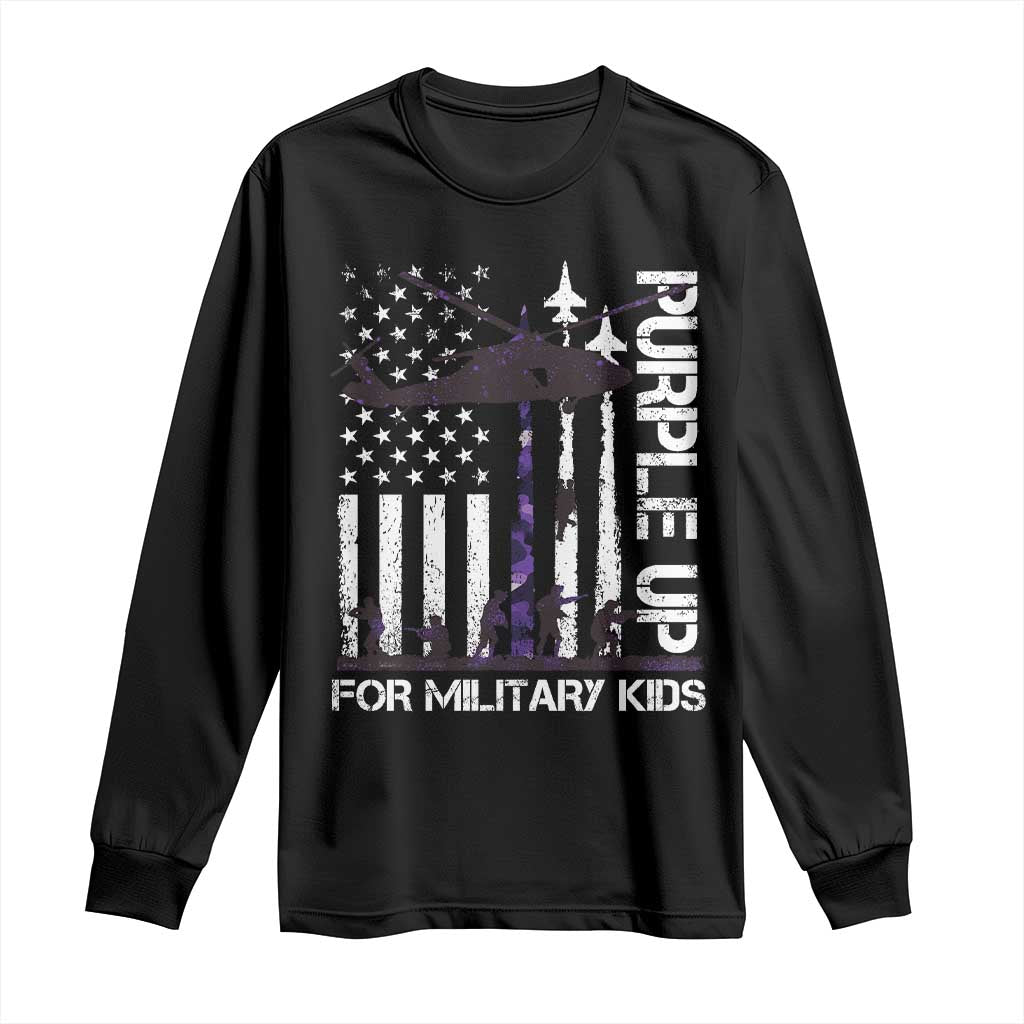 Purple Up For Military Kids Long Sleeve Shirt Camo American Flag Military Child Month USA Camouflage TS10 Black Print Your Wear