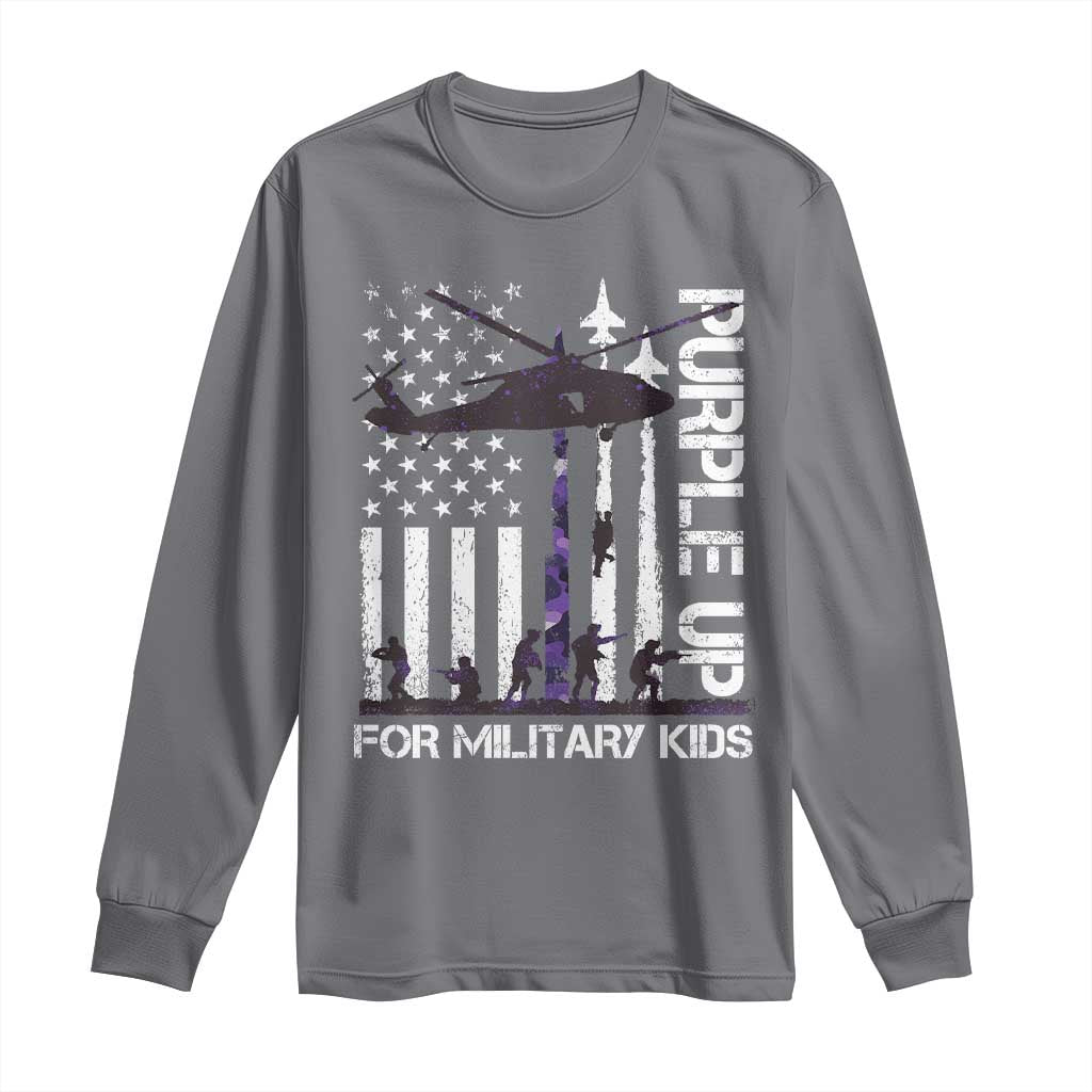 Purple Up For Military Kids Long Sleeve Shirt Camo American Flag Military Child Month USA Camouflage TS10 Charcoal Print Your Wear
