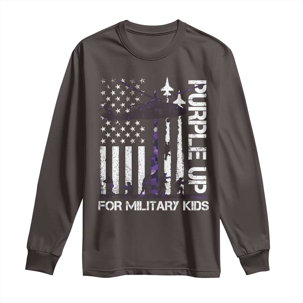Purple Up For Military Kids Long Sleeve Shirt Camo American Flag Military Child Month USA Camouflage TS10 Dark Chocolate Print Your Wear