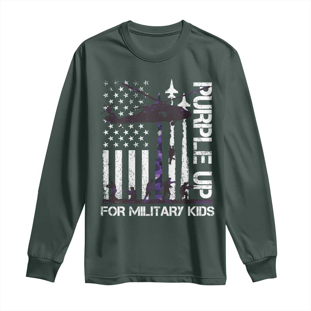 Purple Up For Military Kids Long Sleeve Shirt Camo American Flag Military Child Month USA Camouflage TS10 Dark Forest Green Print Your Wear