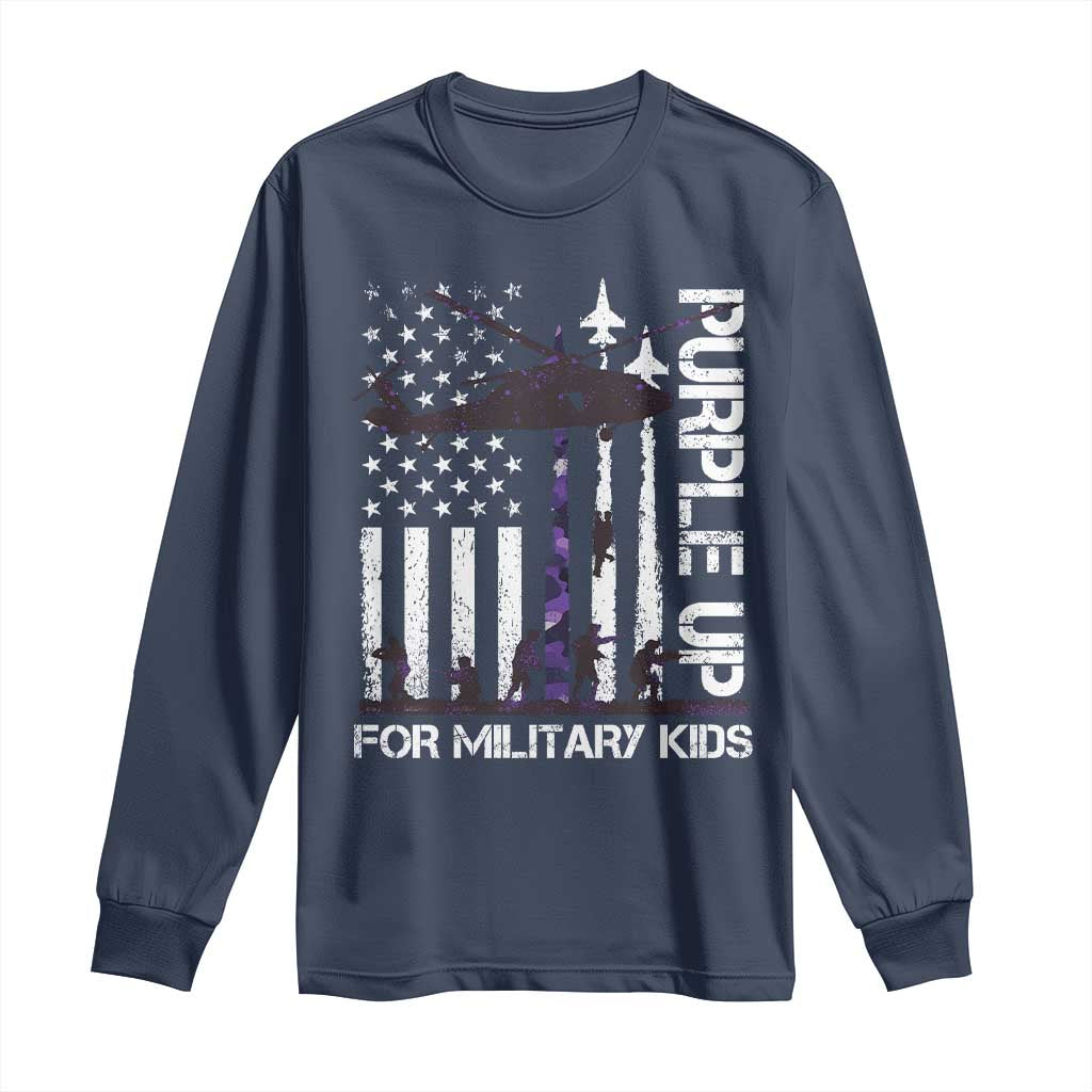 Purple Up For Military Kids Long Sleeve Shirt Camo American Flag Military Child Month USA Camouflage TS10 Navy Print Your Wear
