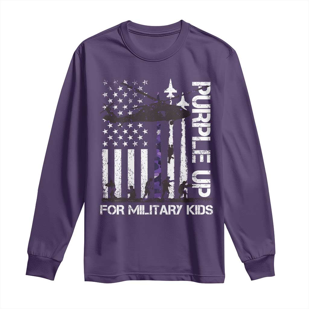 Purple Up For Military Kids Long Sleeve Shirt Camo American Flag Military Child Month USA Camouflage TS10 Purple Print Your Wear