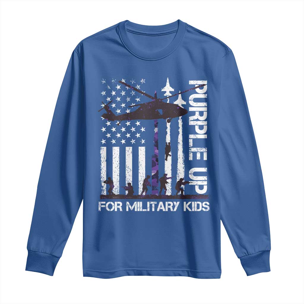 Purple Up For Military Kids Long Sleeve Shirt Camo American Flag Military Child Month USA Camouflage TS10 Royal Blue Print Your Wear