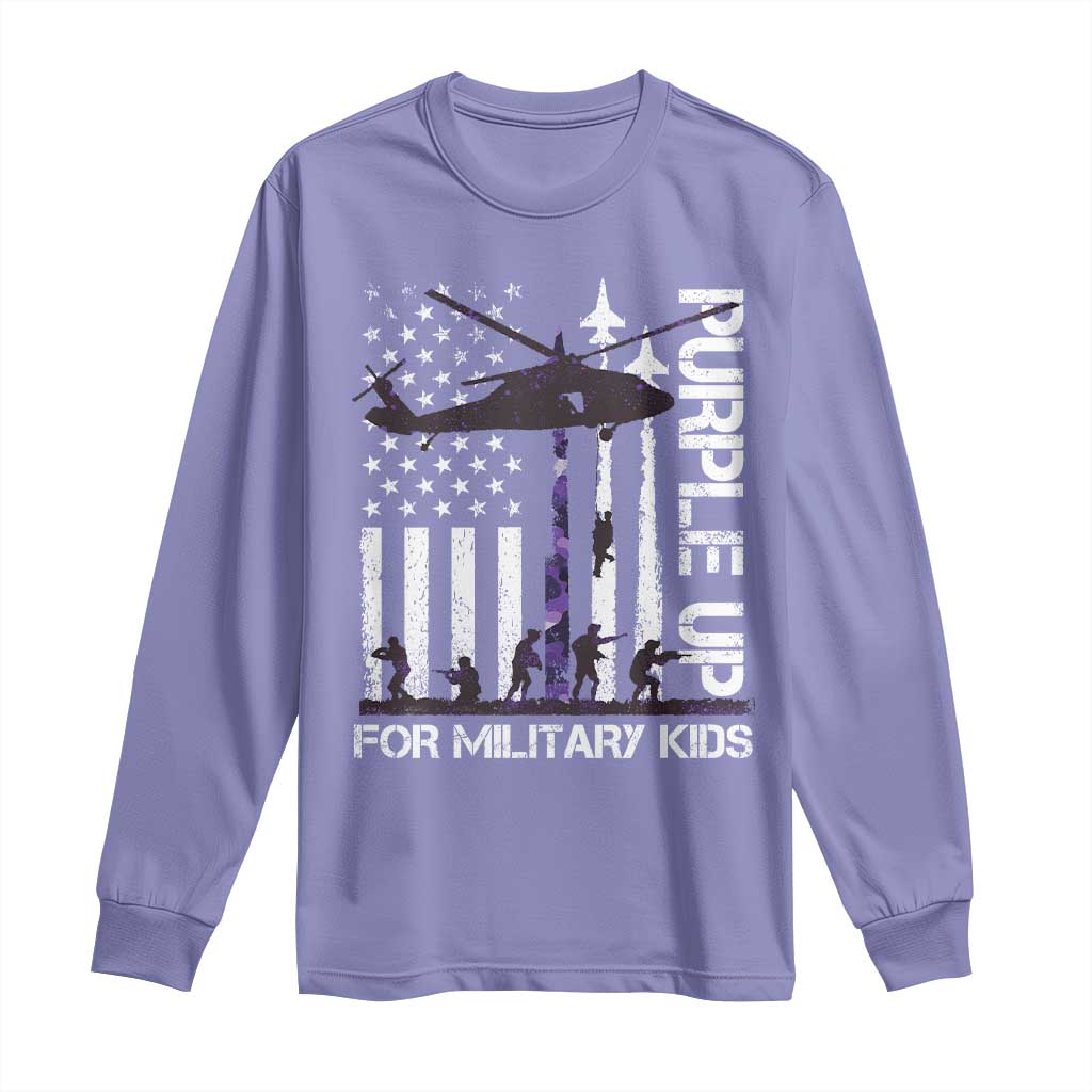 Purple Up For Military Kids Long Sleeve Shirt Camo American Flag Military Child Month USA Camouflage TS10 Violet Print Your Wear