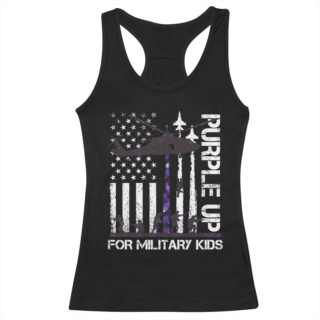 Purple Up For Military Kids Racerback Tank Top Camo American Flag Military Child Month USA Camouflage TS10 Black Print Your Wear