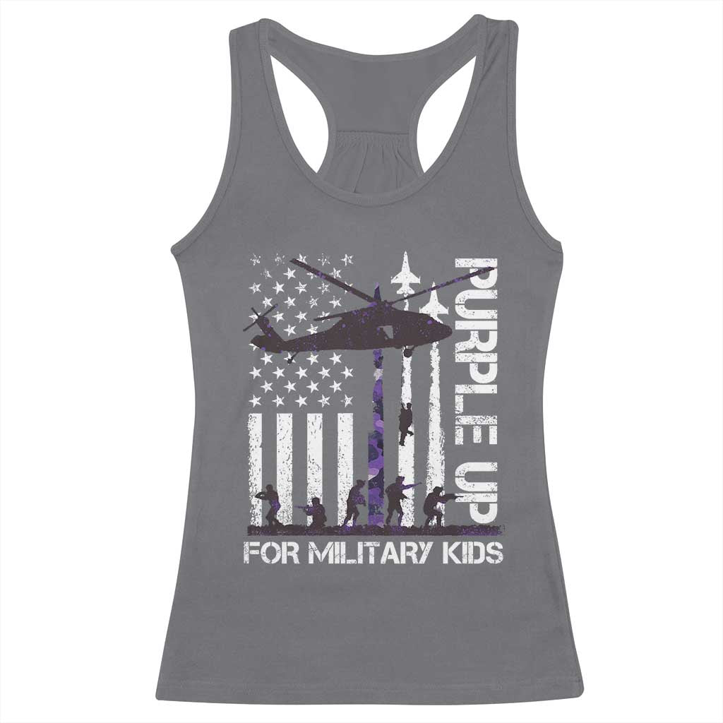 Purple Up For Military Kids Racerback Tank Top Camo American Flag Military Child Month USA Camouflage TS10 Charcoal Print Your Wear