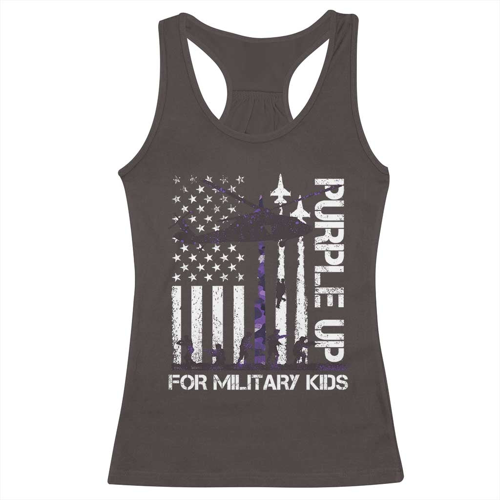 Purple Up For Military Kids Racerback Tank Top Camo American Flag Military Child Month USA Camouflage TS10 Dark Chocolate Print Your Wear