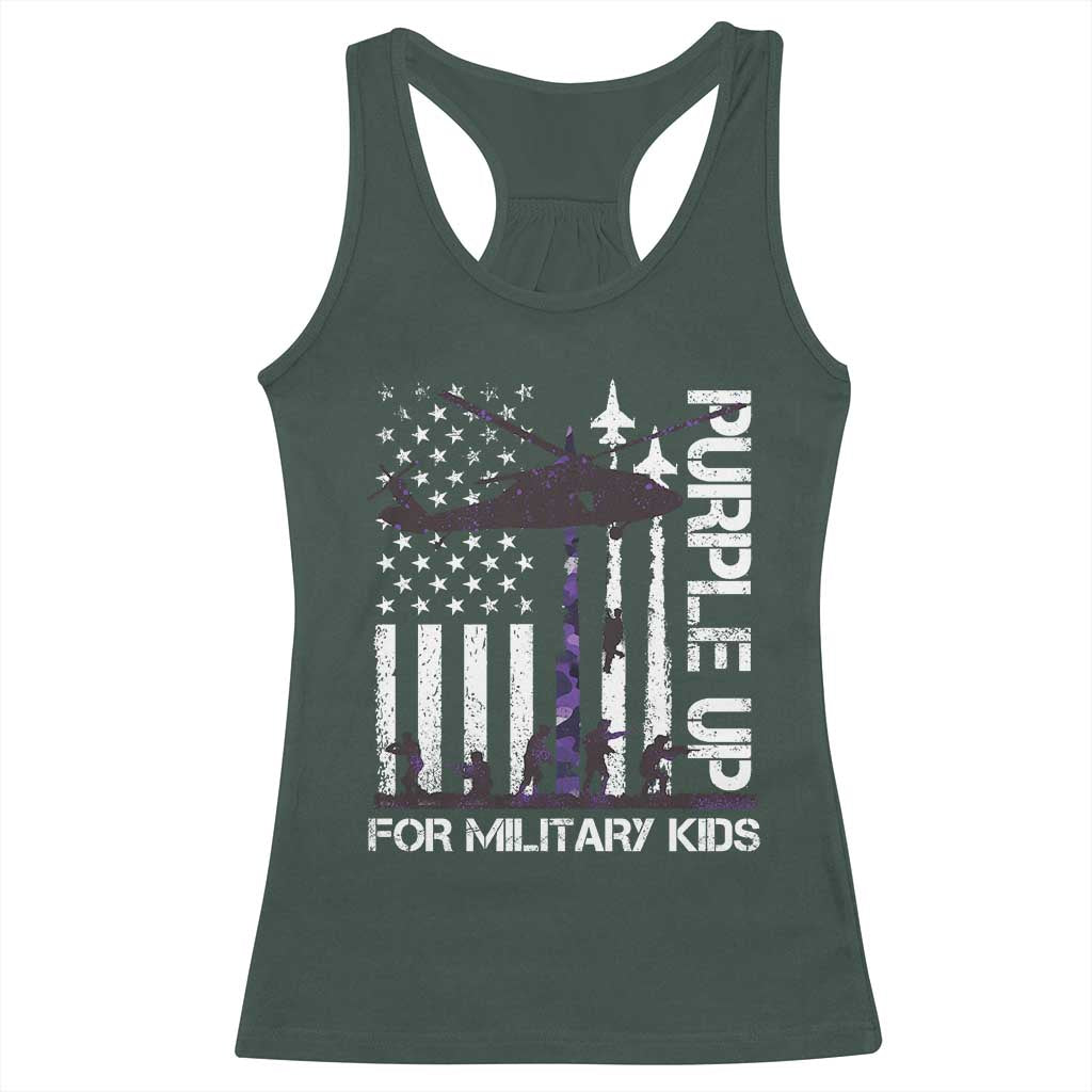 Purple Up For Military Kids Racerback Tank Top Camo American Flag Military Child Month USA Camouflage TS10 Dark Forest Green Print Your Wear