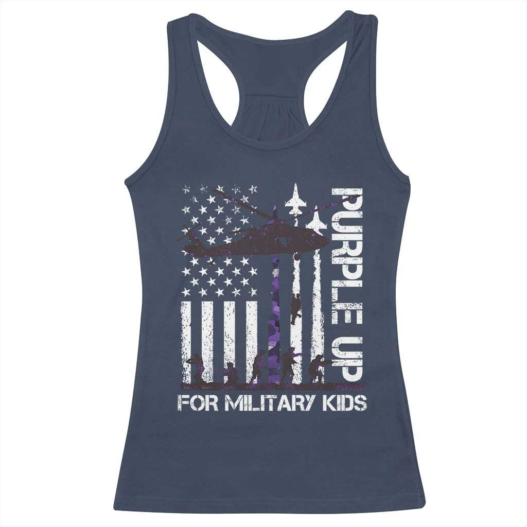 Purple Up For Military Kids Racerback Tank Top Camo American Flag Military Child Month USA Camouflage TS10 Navy Print Your Wear