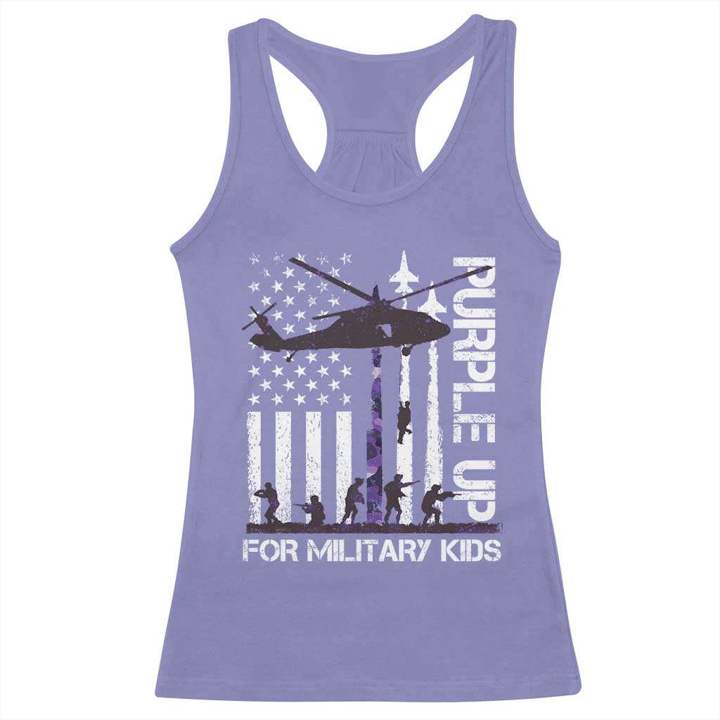 Purple Up For Military Kids Racerback Tank Top Camo American Flag Military Child Month USA Camouflage TS10 Violet Print Your Wear
