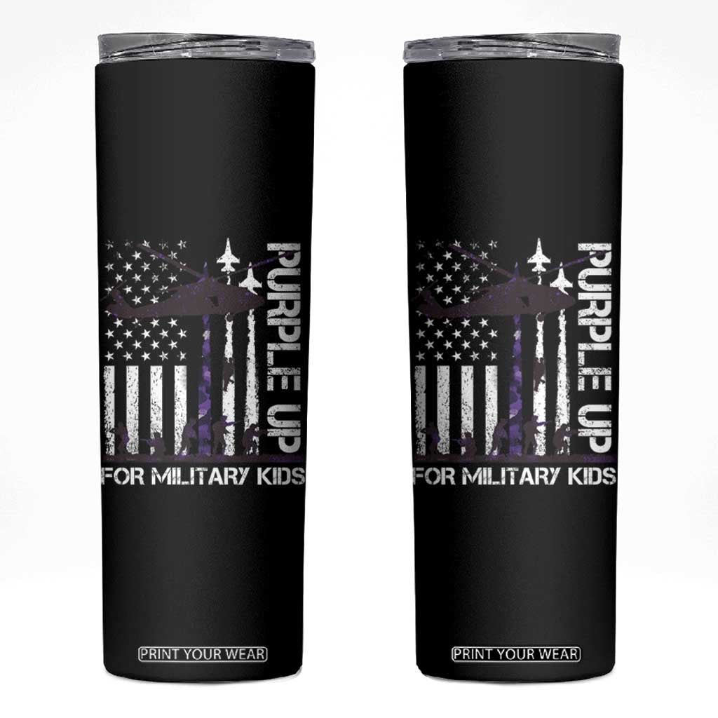 Purple Up For Military Kids Skinny Tumbler Camo American Flag Military Child Month USA Camouflage TS10 Black Print Your Wear