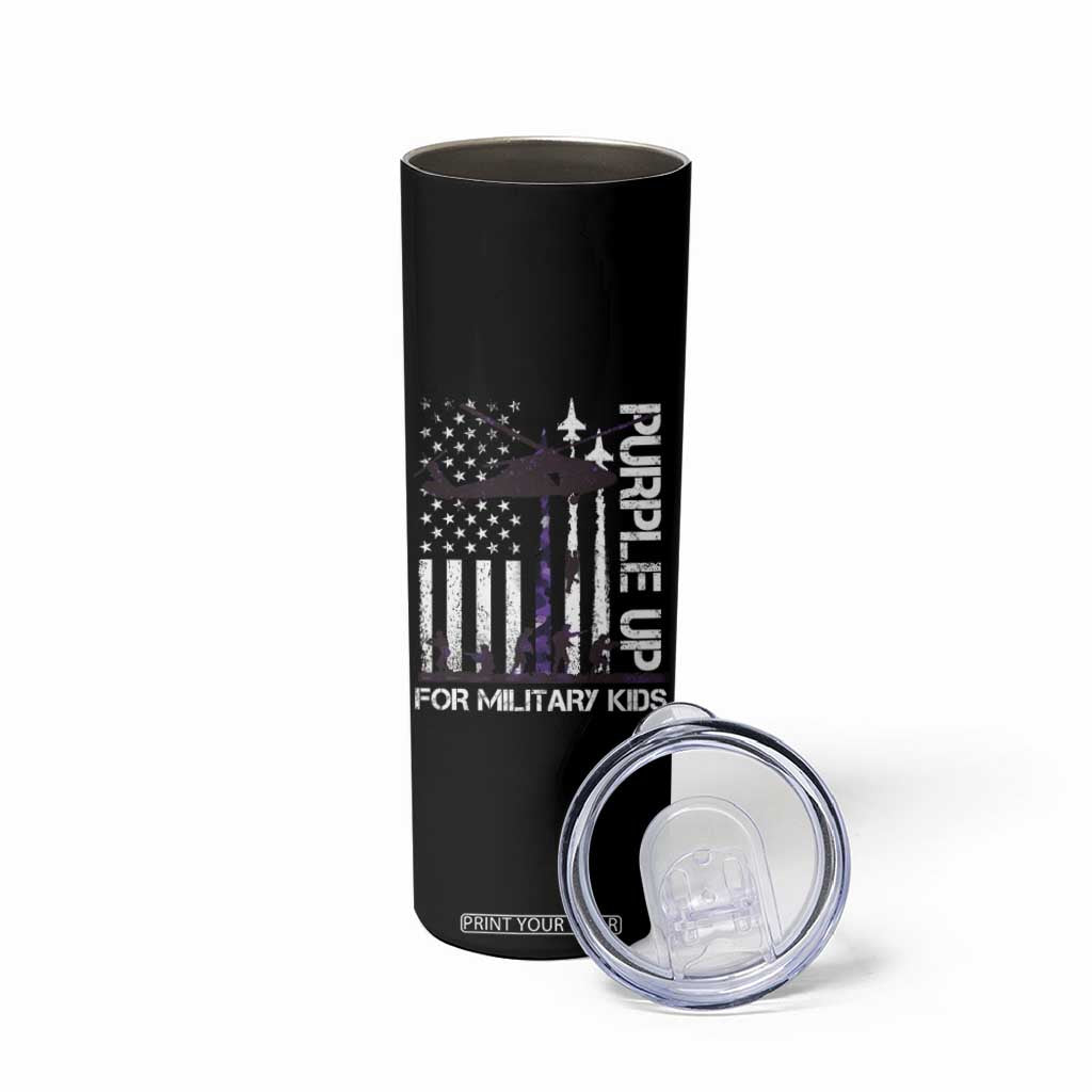 Purple Up For Military Kids Skinny Tumbler Camo American Flag Military Child Month USA Camouflage TS10 Print Your Wear