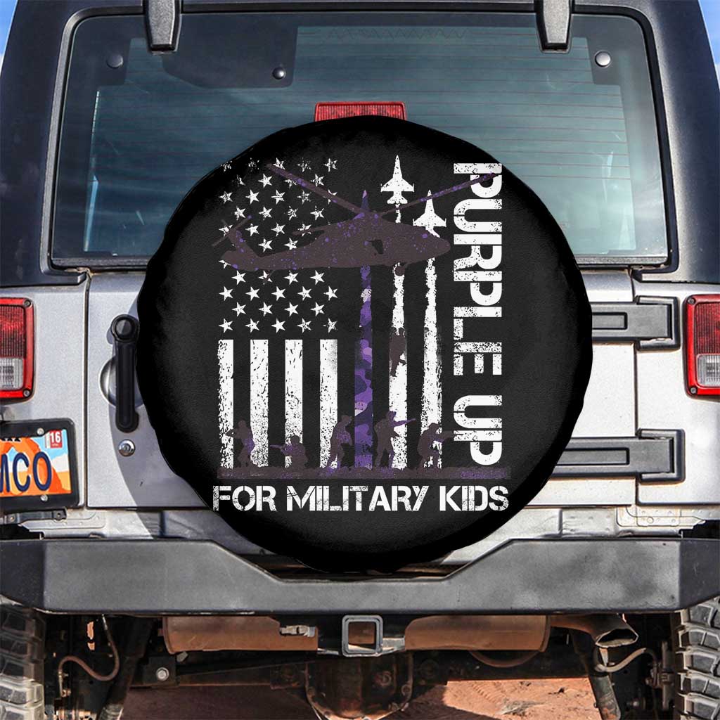 Purple Up For Military Kids Spare Tire Cover Camo American Flag Military Child Month USA Camouflage TS10 No hole Black Print Your Wear