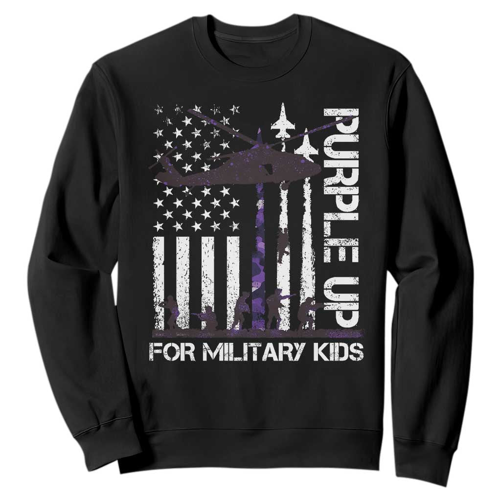 Purple Up For Military Kids Sweatshirt Camo American Flag Military Child Month USA Camouflage TS10 Black Print Your Wear