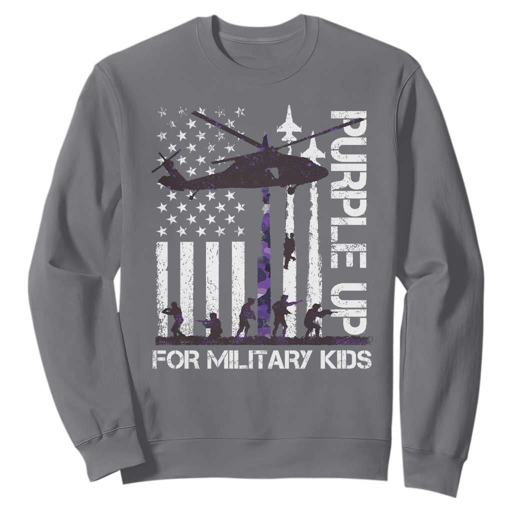Purple Up For Military Kids Sweatshirt Camo American Flag Military Child Month USA Camouflage TS10 Charcoal Print Your Wear