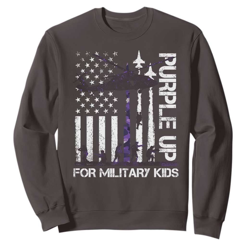 Purple Up For Military Kids Sweatshirt Camo American Flag Military Child Month USA Camouflage TS10 Dark Chocolate Print Your Wear