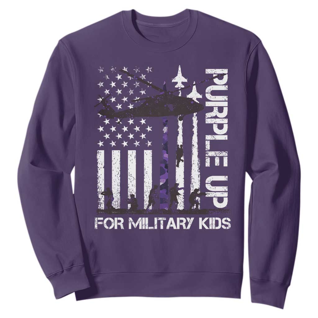Purple Up For Military Kids Sweatshirt Camo American Flag Military Child Month USA Camouflage TS10 Purple Print Your Wear