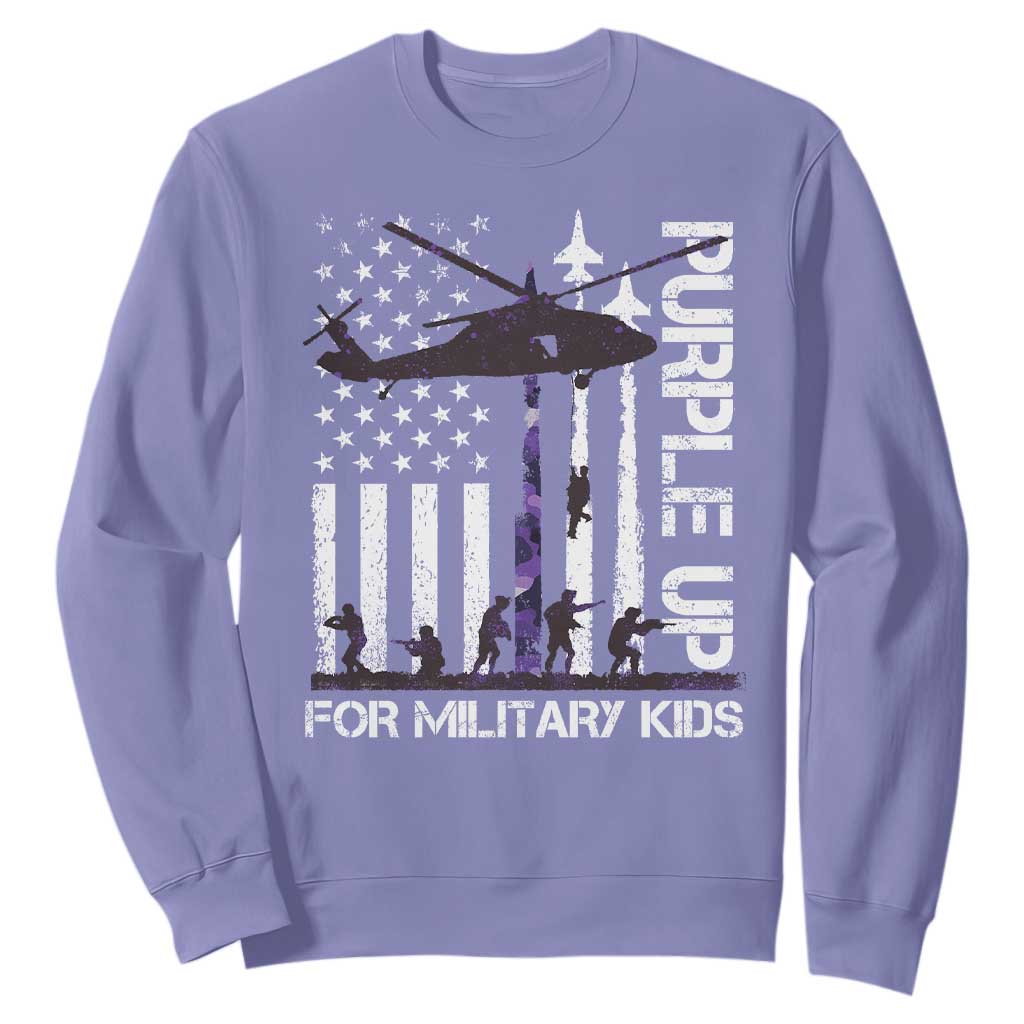 Purple Up For Military Kids Sweatshirt Camo American Flag Military Child Month USA Camouflage TS10 Violet Print Your Wear