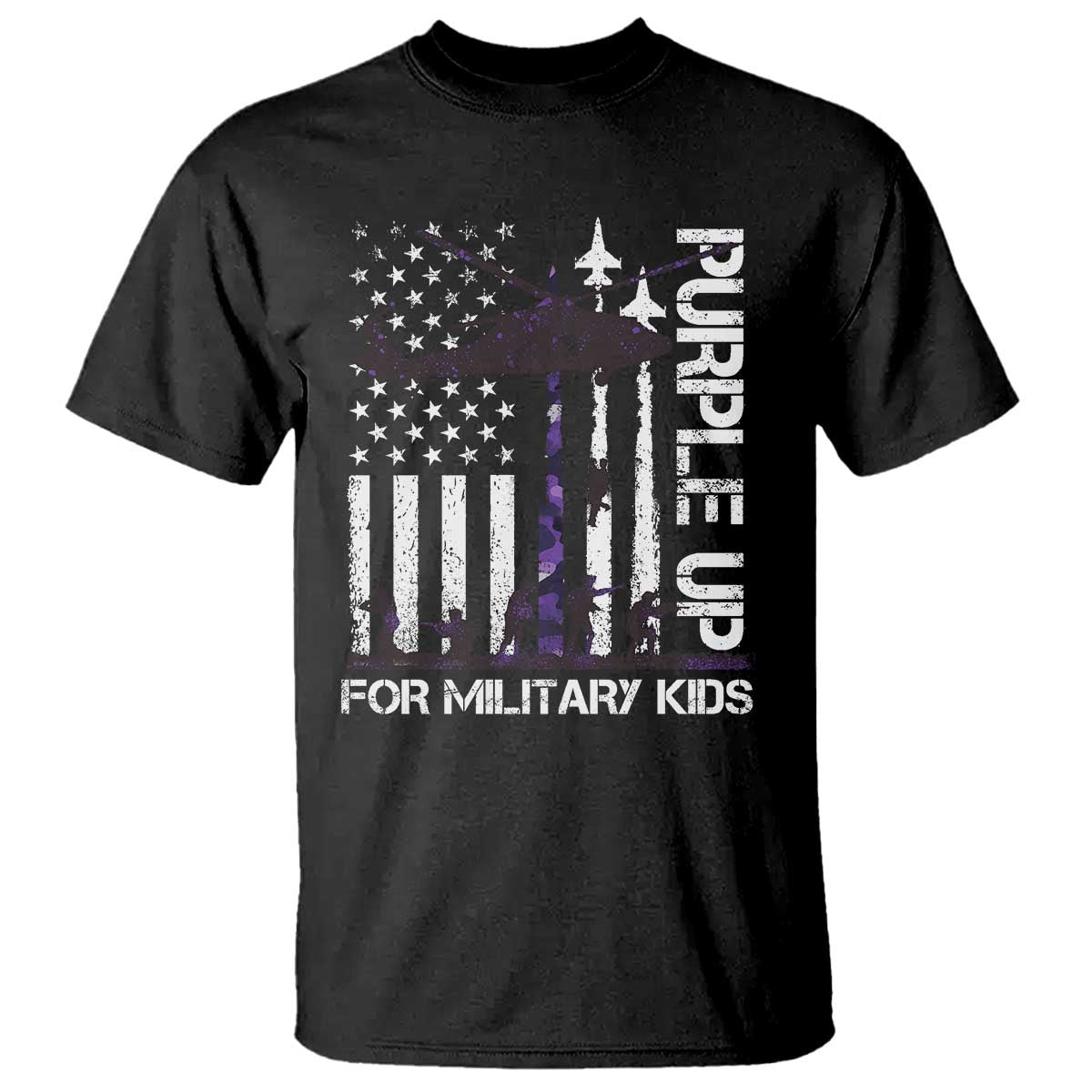 Purple Up For Military Kids T Shirt Camo American Flag Military Child Month USA Camouflage TS10 Black Print Your Wear