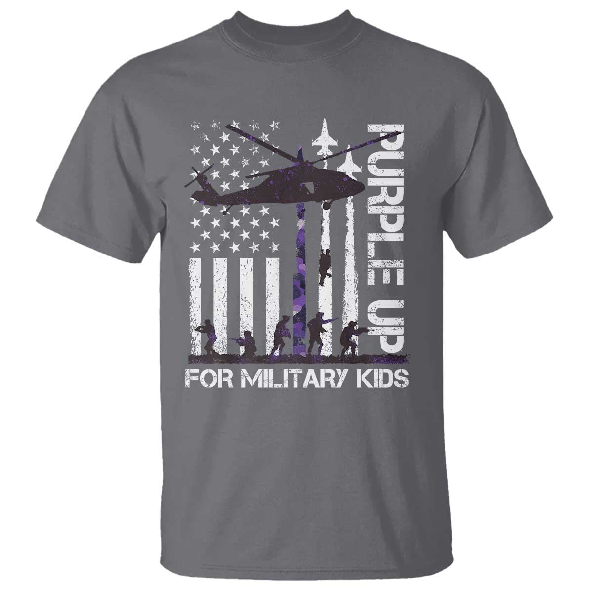 Purple Up For Military Kids T Shirt Camo American Flag Military Child Month USA Camouflage TS10 Charcoal Print Your Wear