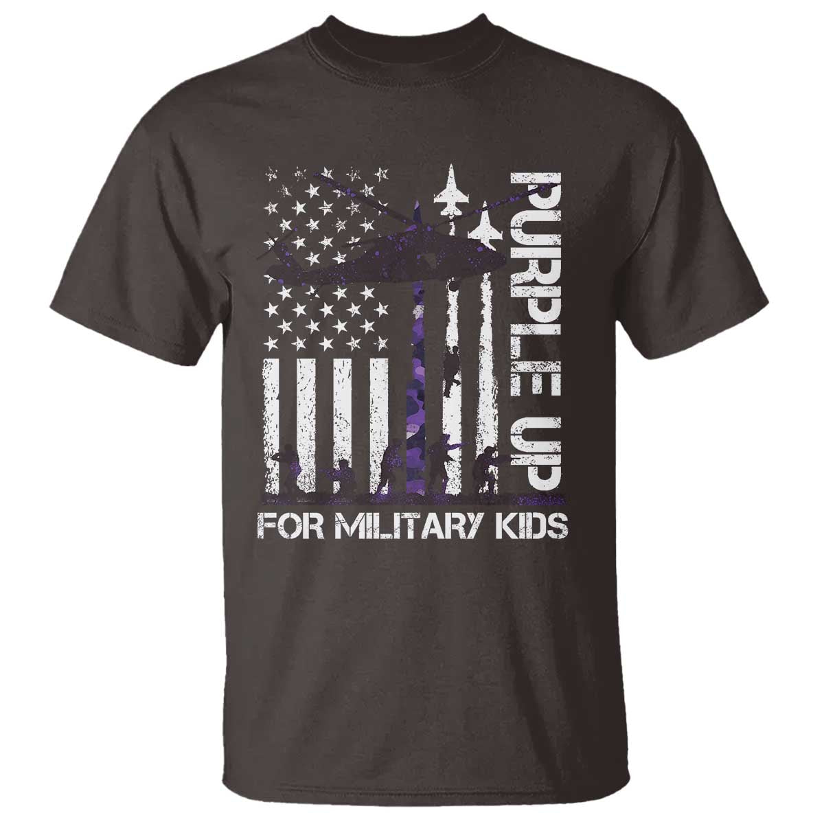 Purple Up For Military Kids T Shirt Camo American Flag Military Child Month USA Camouflage TS10 Dark Chocolate Print Your Wear