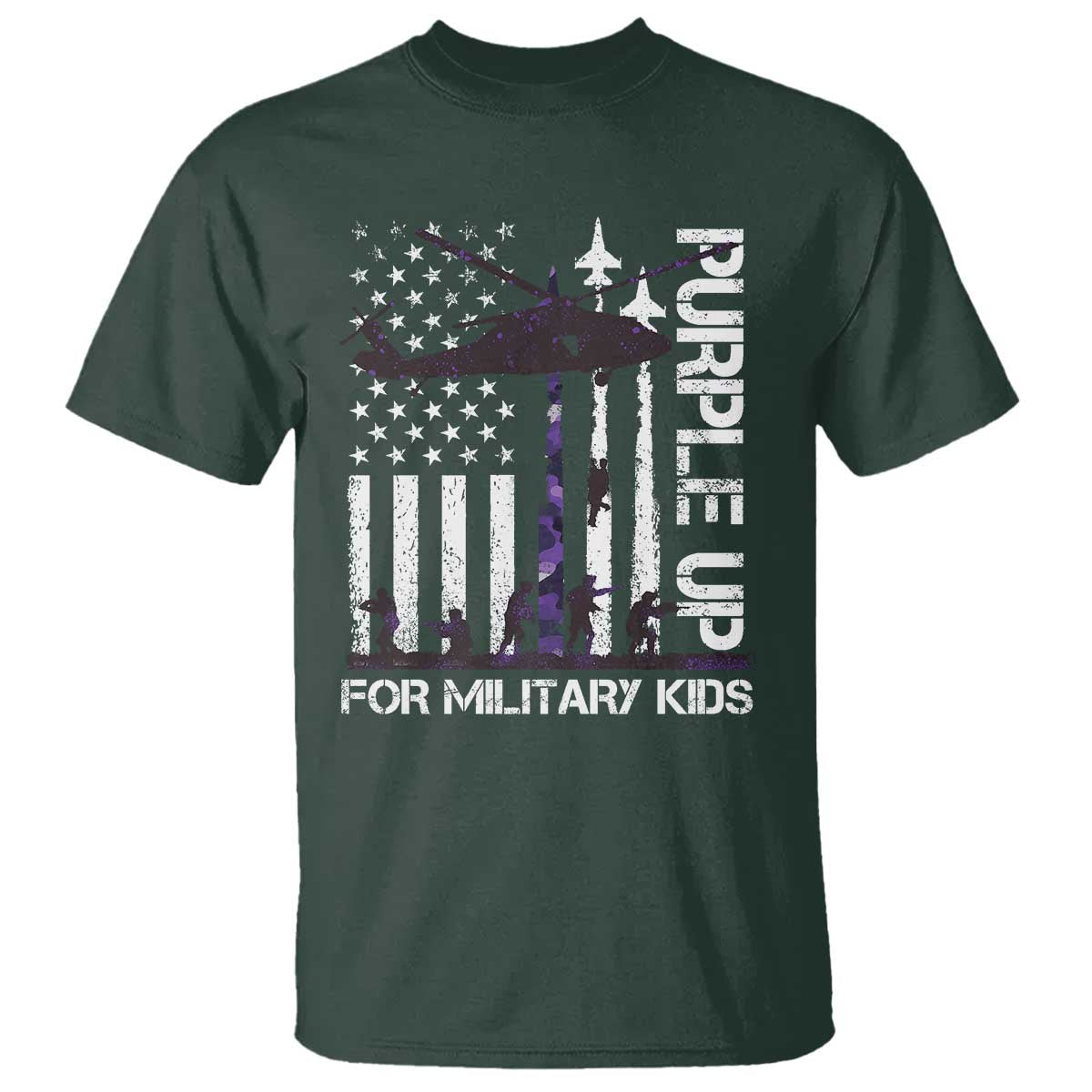 Purple Up For Military Kids T Shirt Camo American Flag Military Child Month USA Camouflage TS10 Dark Forest Green Print Your Wear