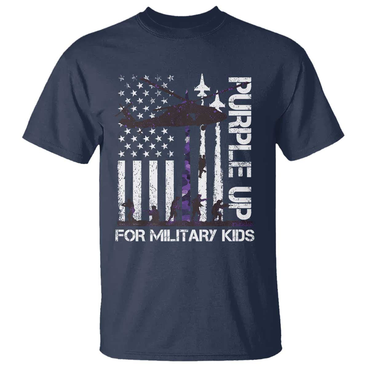Purple Up For Military Kids T Shirt Camo American Flag Military Child Month USA Camouflage TS10 Navy Print Your Wear